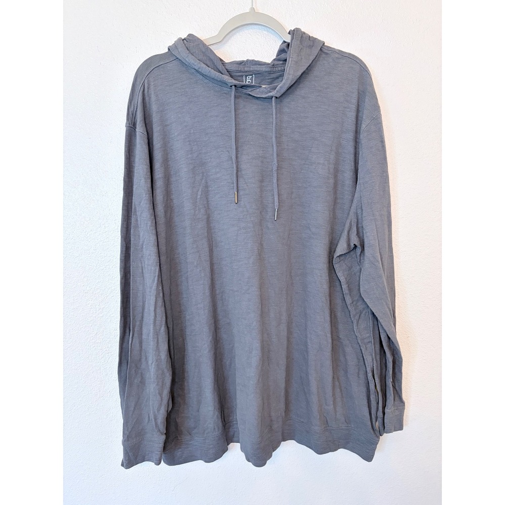 George 2XL Gray Long Sleeve Hooded T-Shirt Slub Knit Pullover Hoodie 01WX91